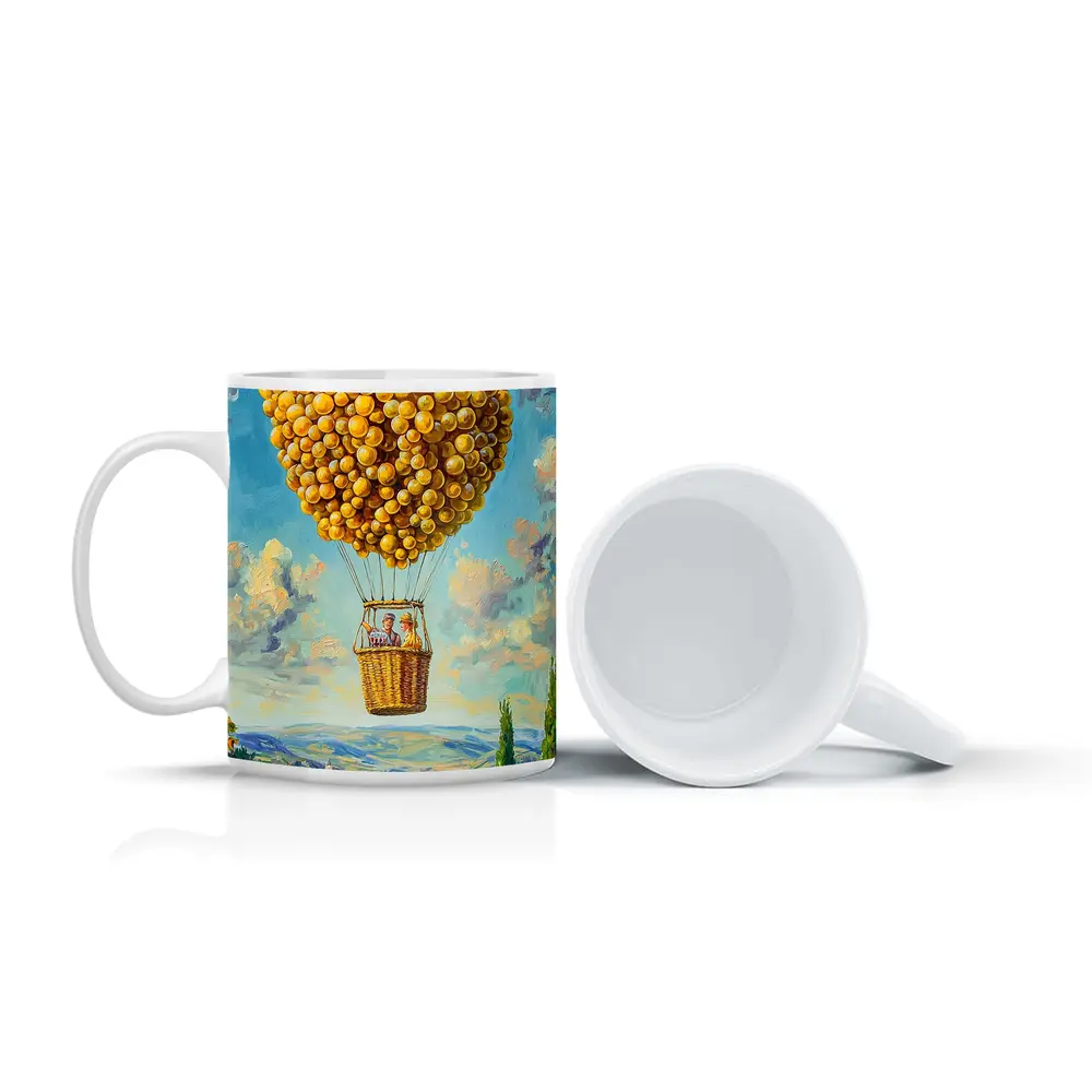 Lemon Hot Air Balloon Over Tuscan Village – Mugs