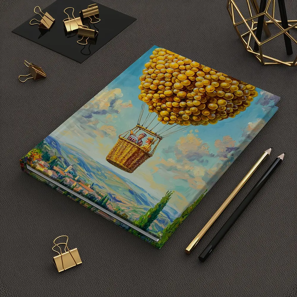 Lemon Hot Air Balloon Over Tuscan Village – Notebooks