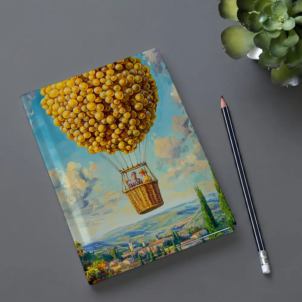 Lemon Hot Air Balloon Over Tuscan Village – Notebooks