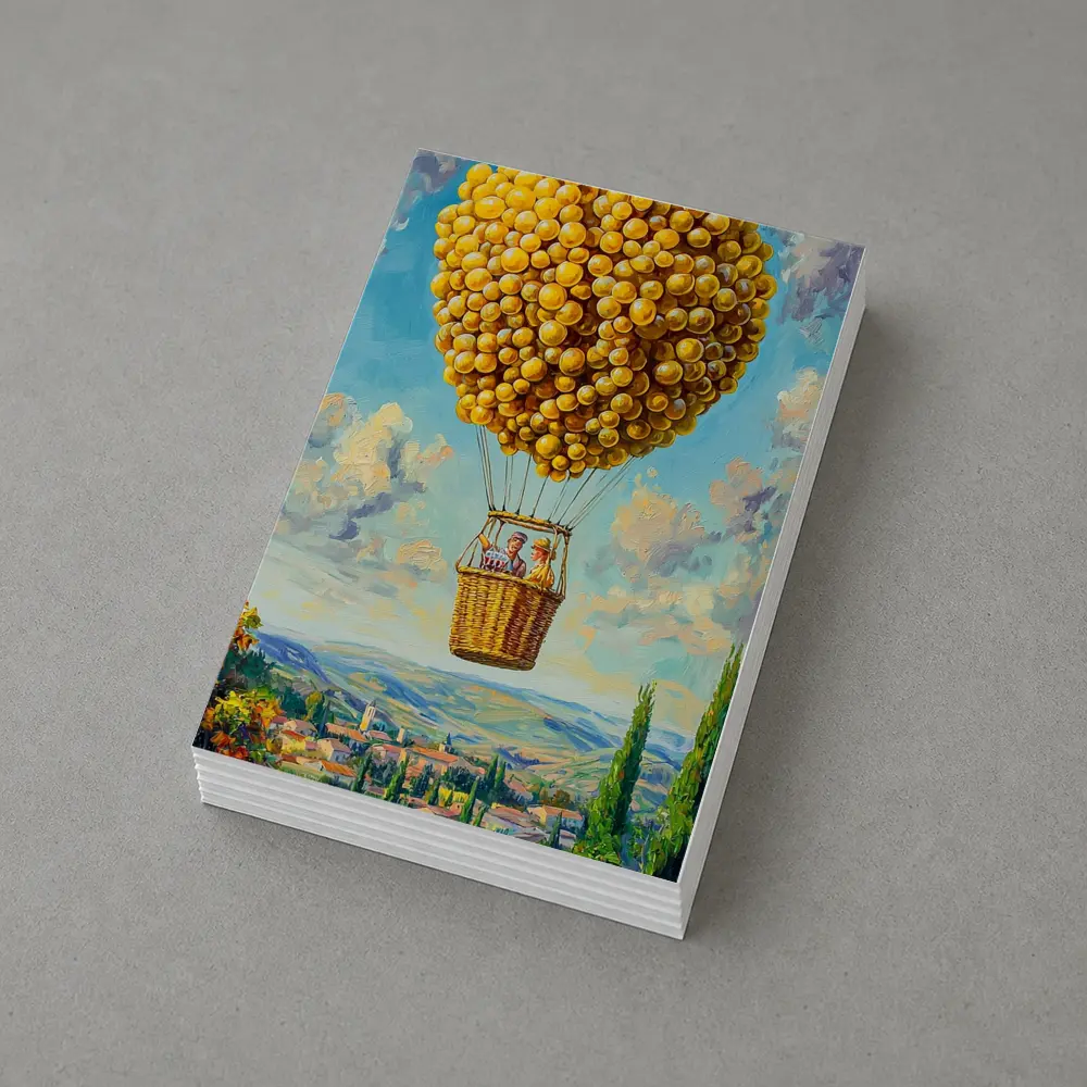 Lemon Hot Air Balloon Over Tuscan Village – Postcards