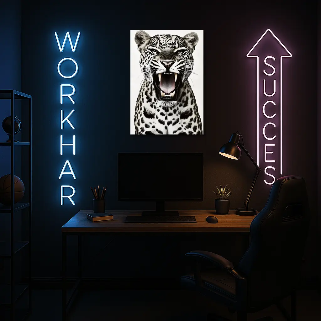 Roaring Leopard Close Up White Background – Wall Art