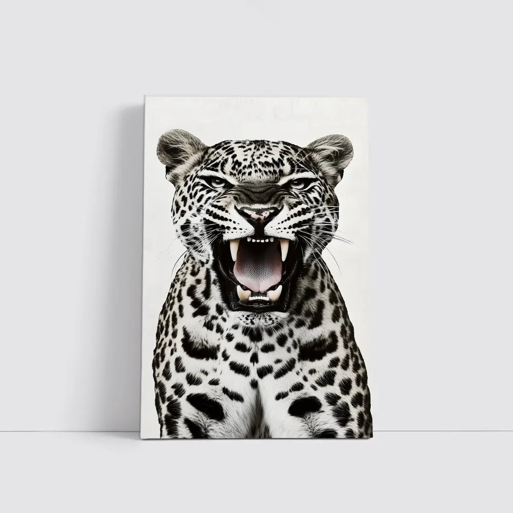 Roaring Leopard Close Up White Background – Wall Art
