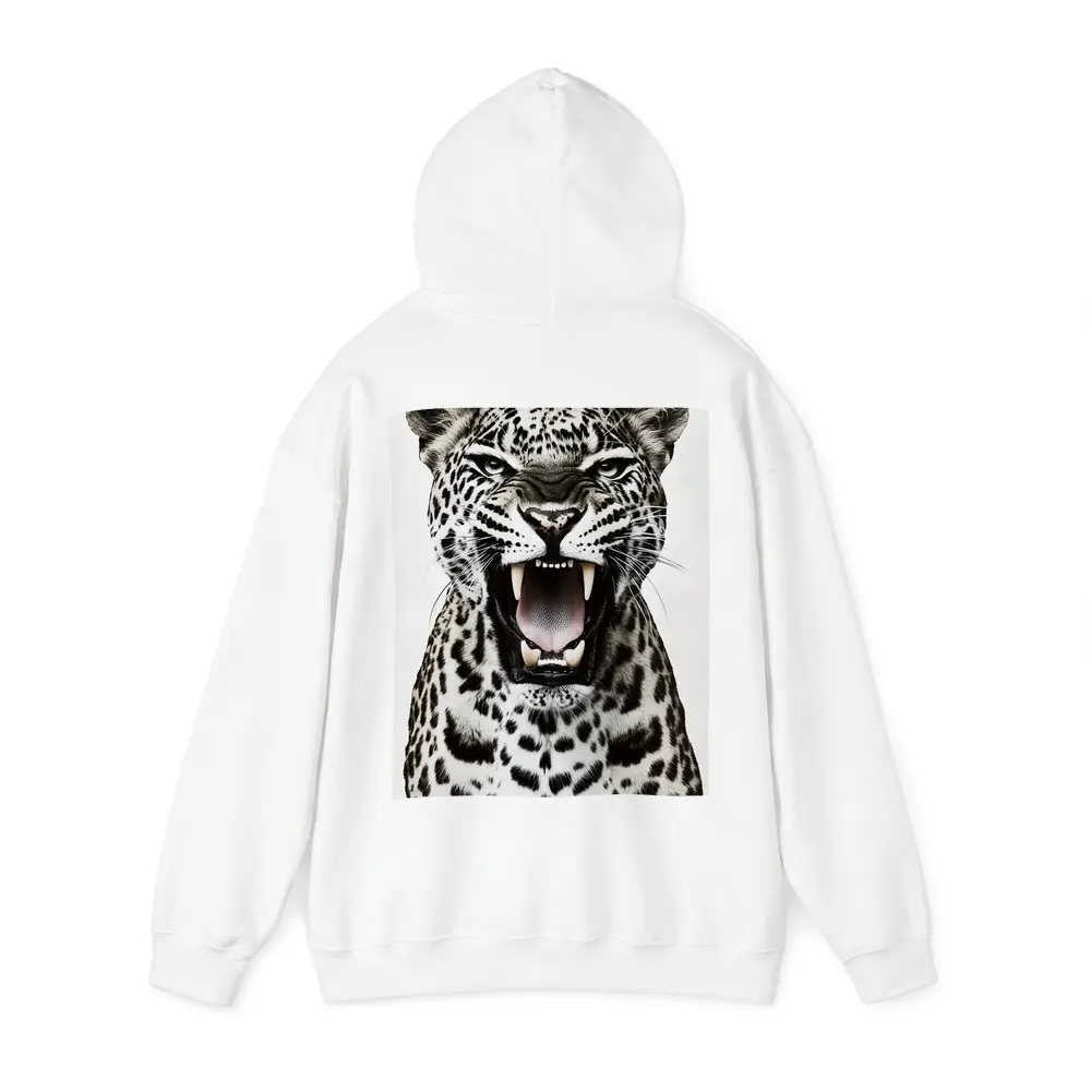 Roaring Leopard Close Up White Background – Hoodies