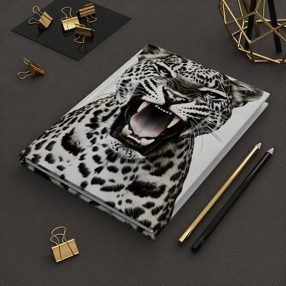 Roaring Leopard Close Up White Background – Notebooks
