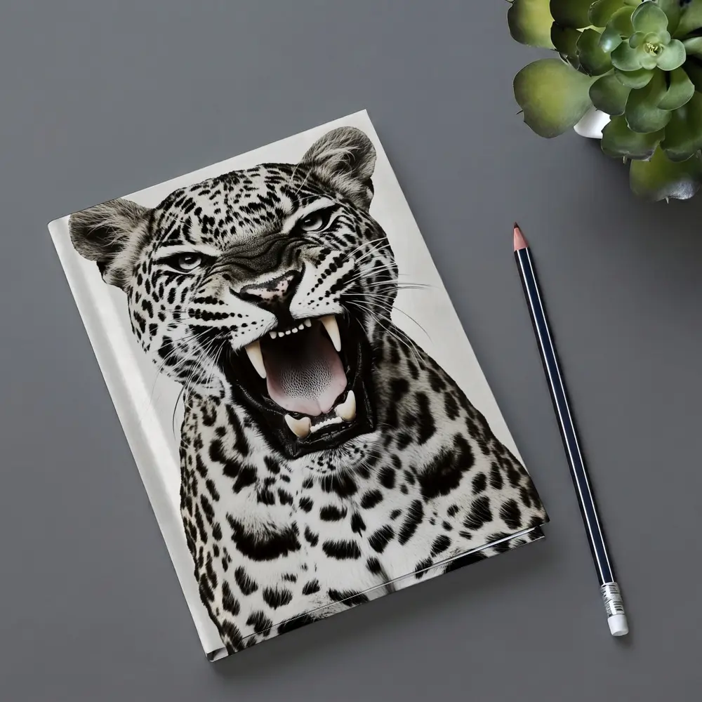 Roaring Leopard Close Up White Background – Notebooks