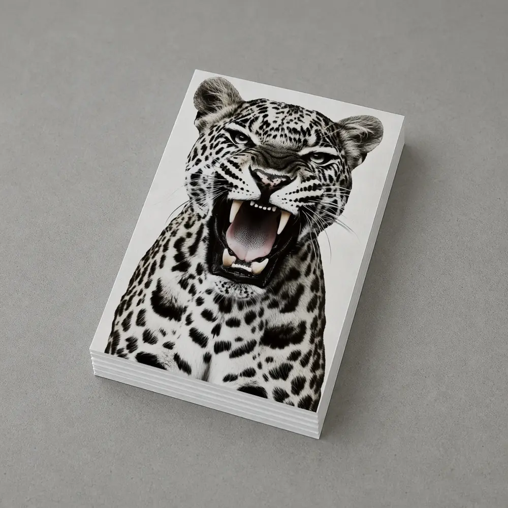 Roaring Leopard Close Up White Background – Postcards