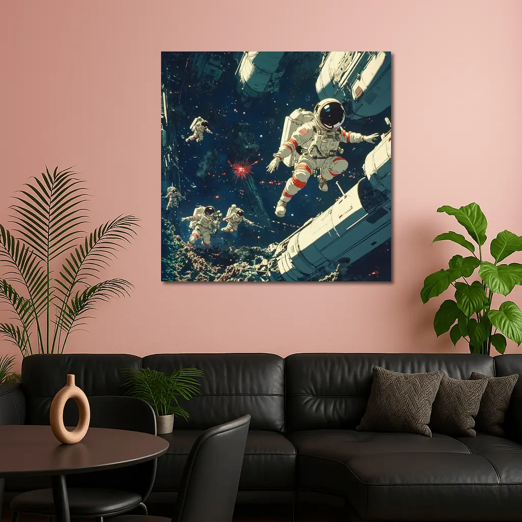 Astronauts Floating In Deep Space Retro Art – Wall Art