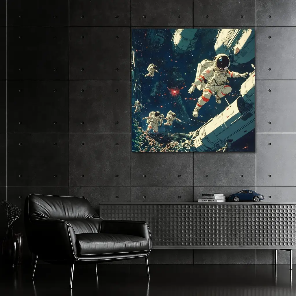 Astronauts Floating In Deep Space Retro Art – Wall Art