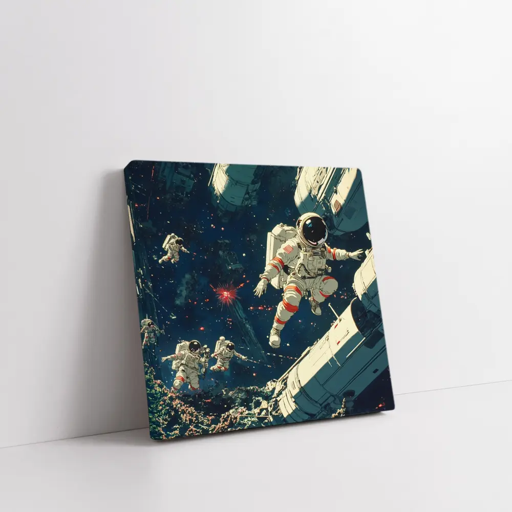 Astronauts Floating In Deep Space Retro Art – Wall Art