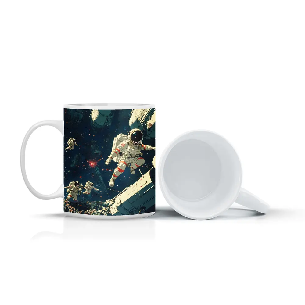 Astronauts Floating In Deep Space Retro Art – Mugs