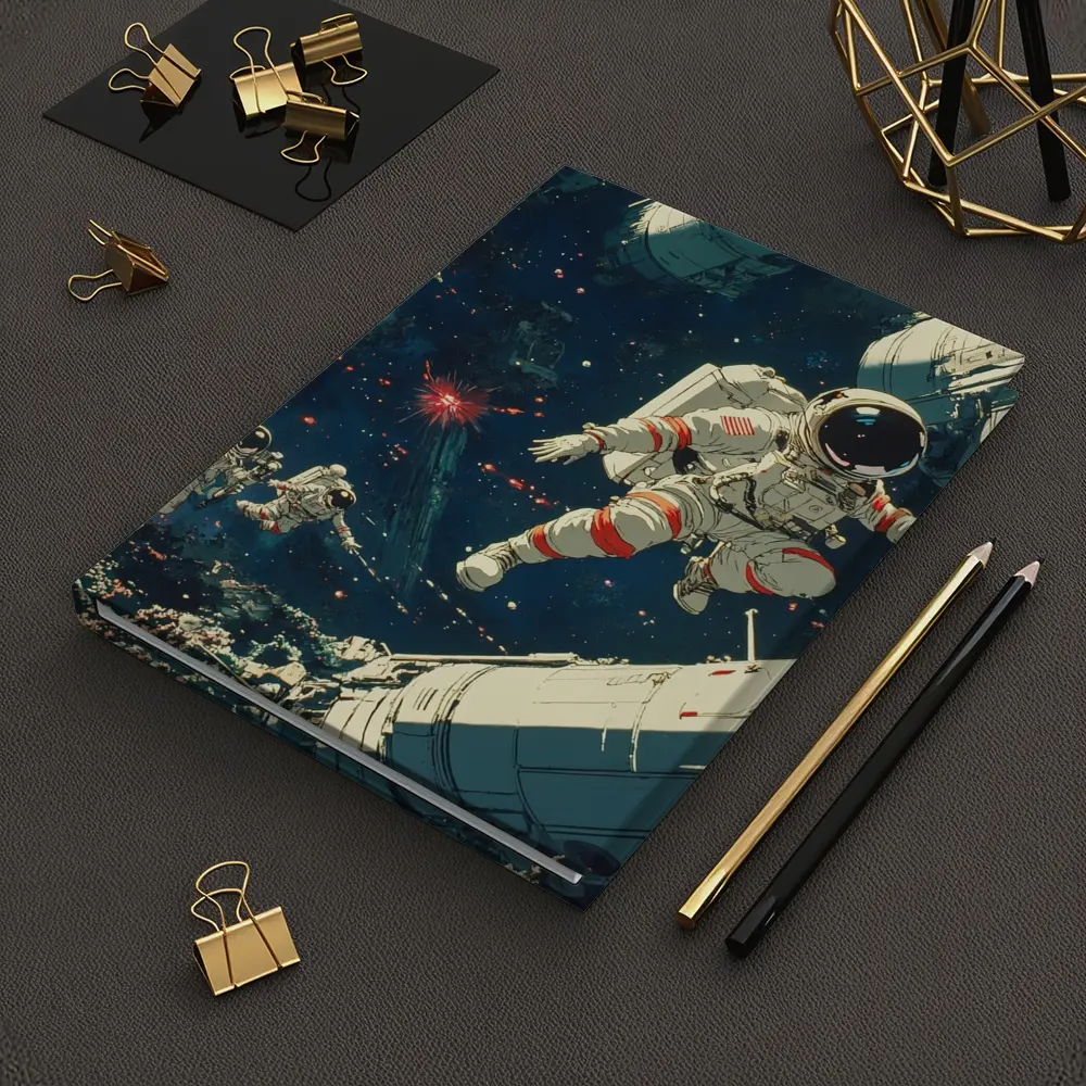 Astronauts Floating In Deep Space Retro Art – Notebooks