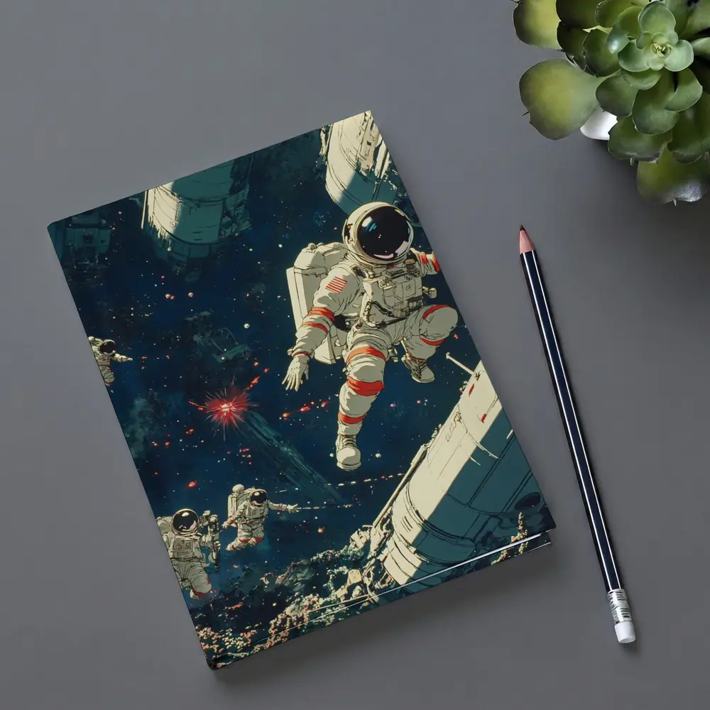 Astronauts Floating In Deep Space Retro Art – Notebooks