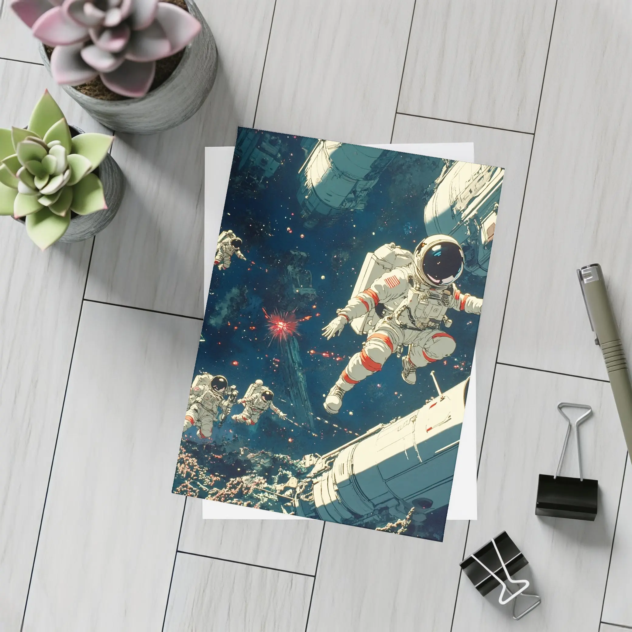 Astronauts Floating In Deep Space Retro Art – Postcards