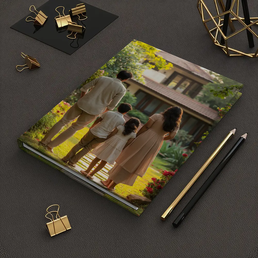 Family Standing Together Before Garden House – Notebooks