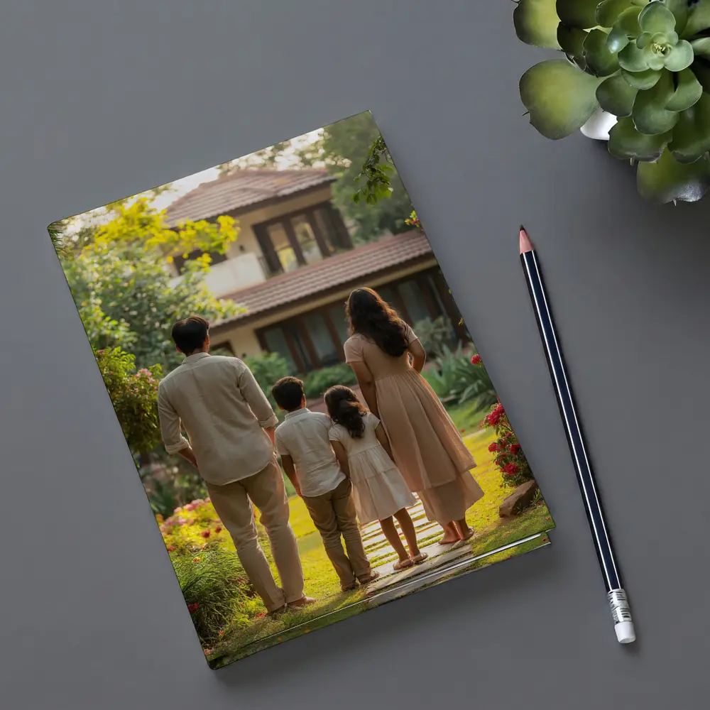 Family Standing Together Before Garden House – Notebooks