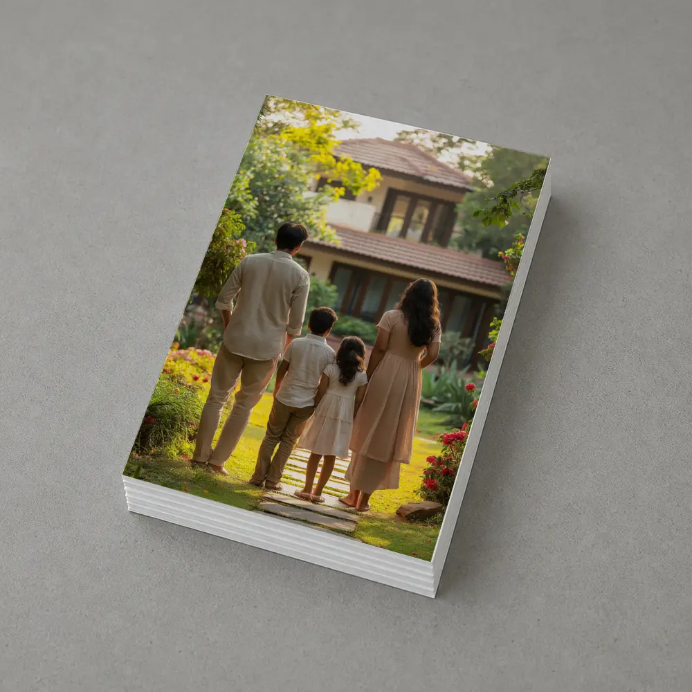 Family Standing Together Before Garden House – Postcards