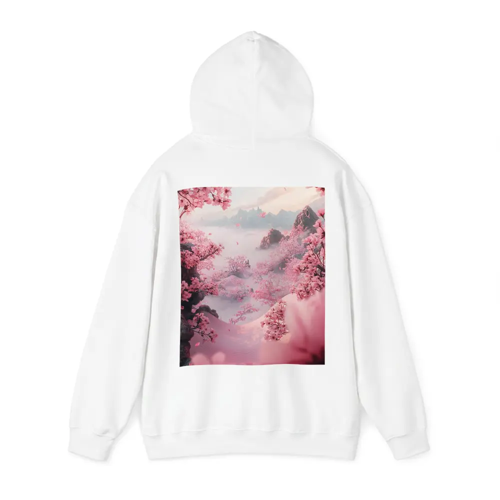 Cherry Blossoms Misty Mountain Valley Landscape – Hoodies