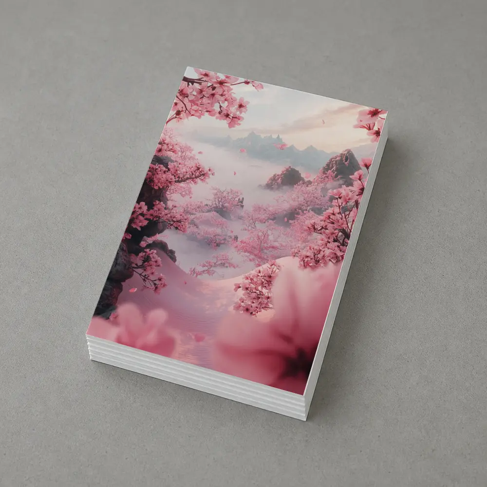 Cherry Blossoms Misty Mountain Valley Landscape – Postcards