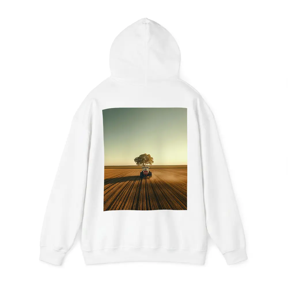 Red Tractor Plowing Field Lone Tree – Hoodies