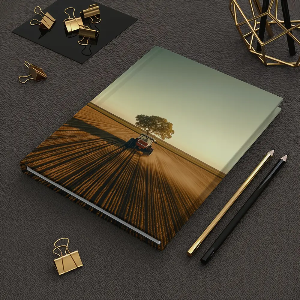 Red Tractor Plowing Field Lone Tree – Notebooks