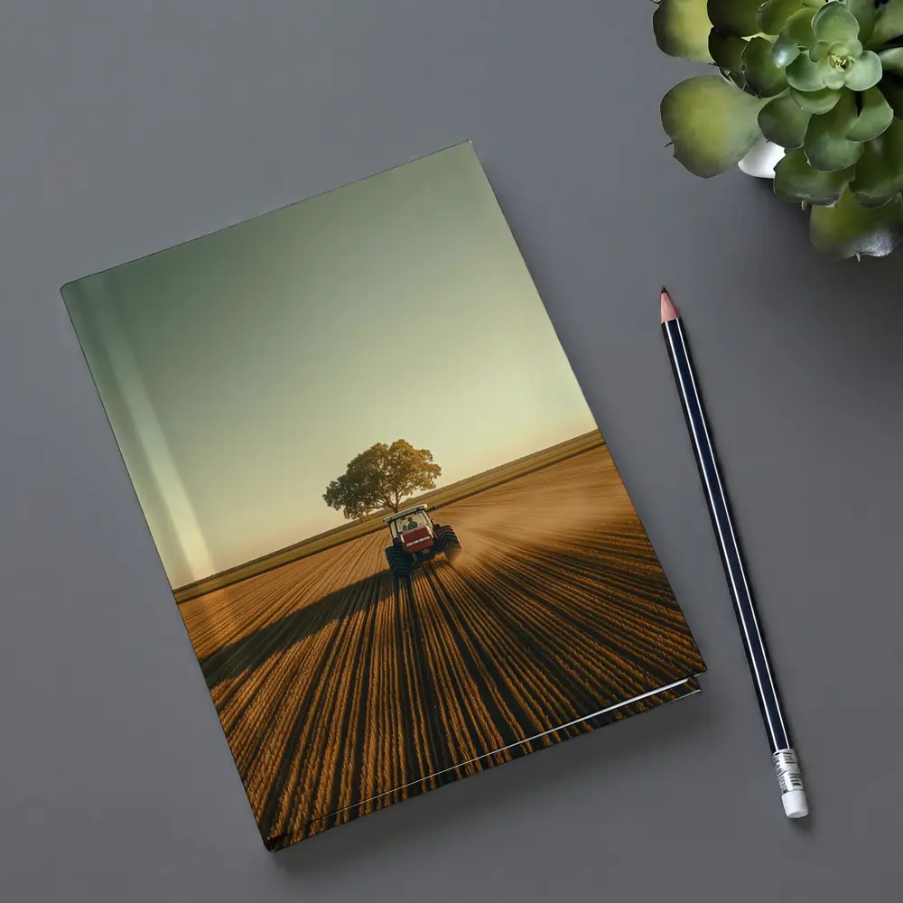 Red Tractor Plowing Field Lone Tree – Notebooks