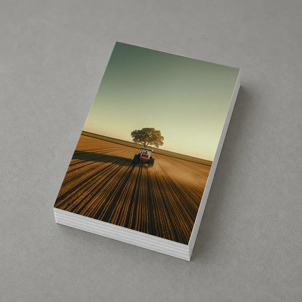Red Tractor Plowing Field Lone Tree – Postcards