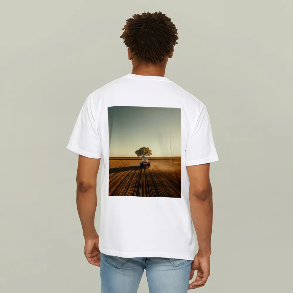 Red Tractor Plowing Field Lone Tree – T-Shirts