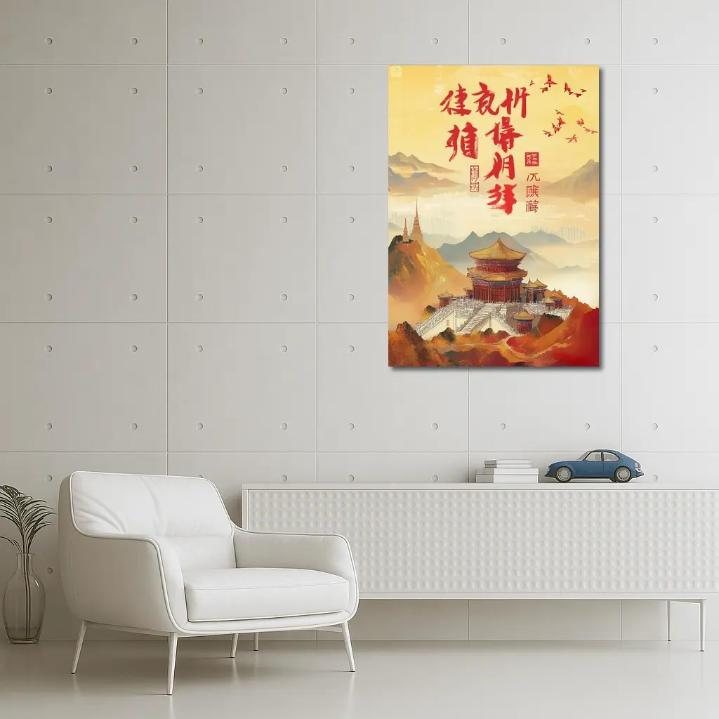 Chinese Temple Mountain Landscape Traditional Art – Wall Art