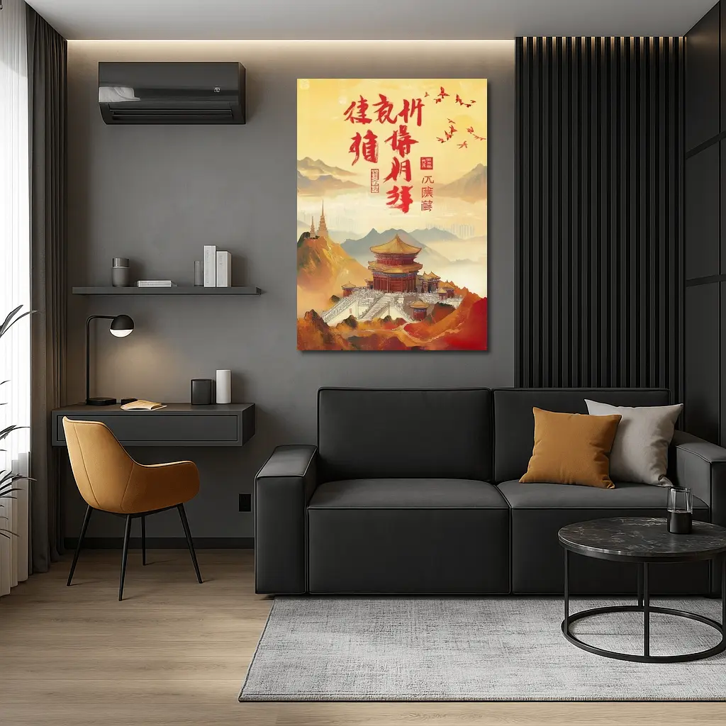 Chinese Temple Mountain Landscape Traditional Art – Wall Art