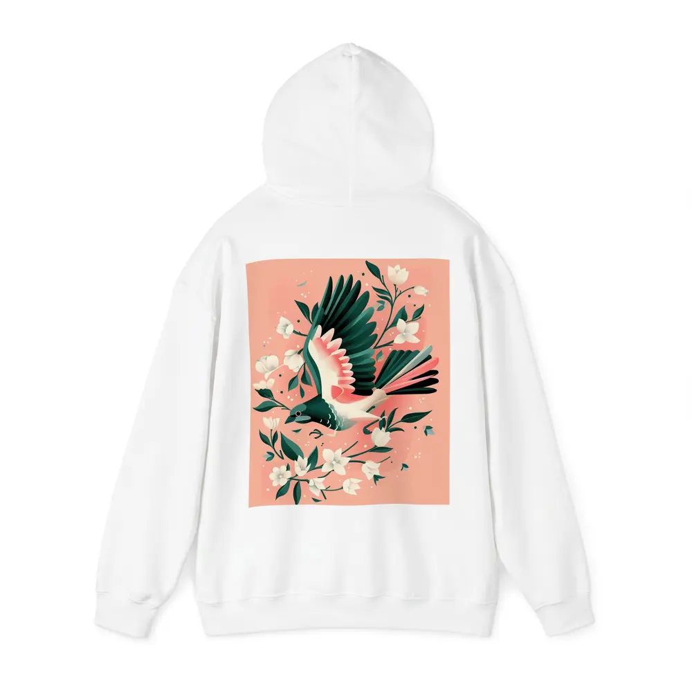 Flying Bird White Flowers Pink Background – Hoodies