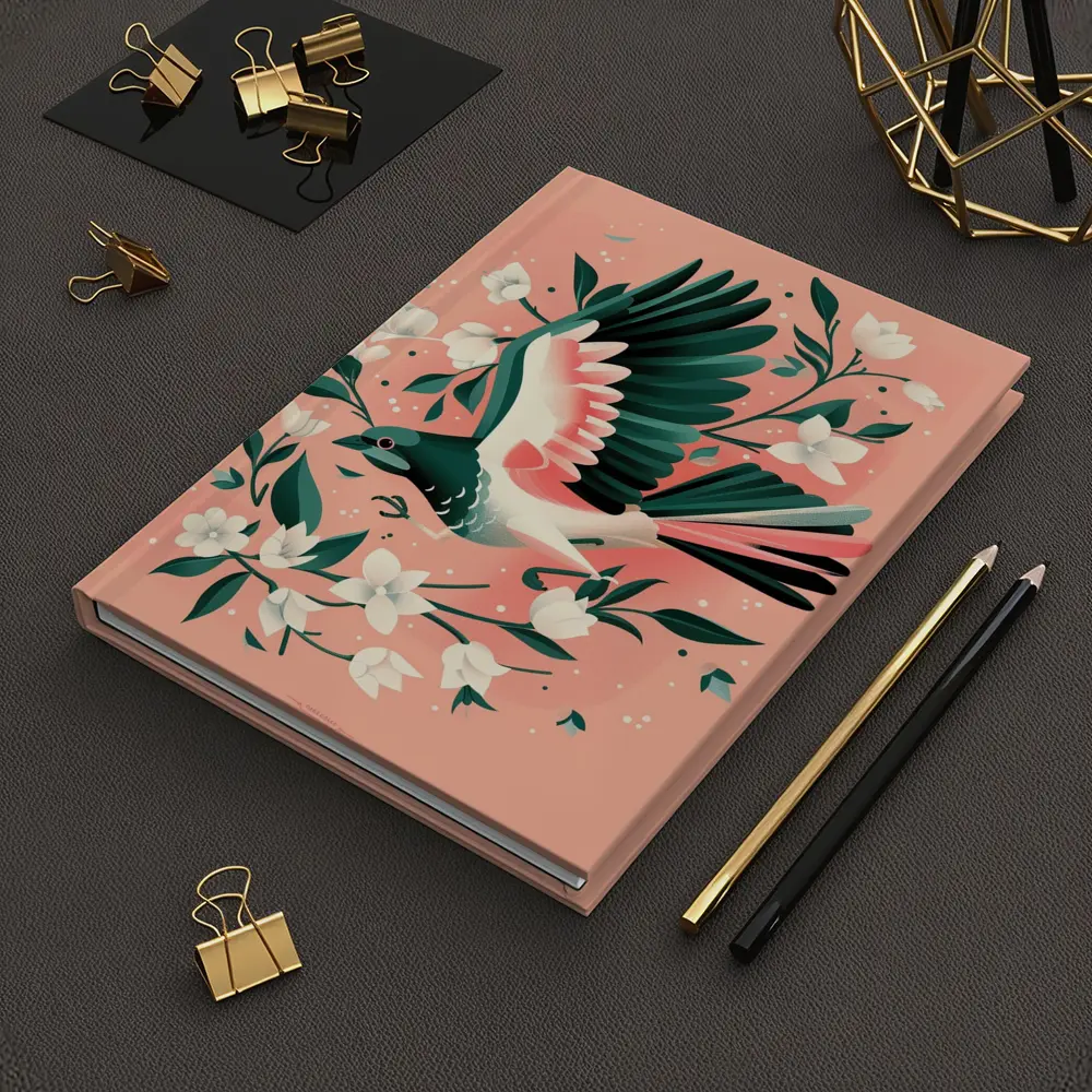 Flying Bird White Flowers Pink Background – Notebooks