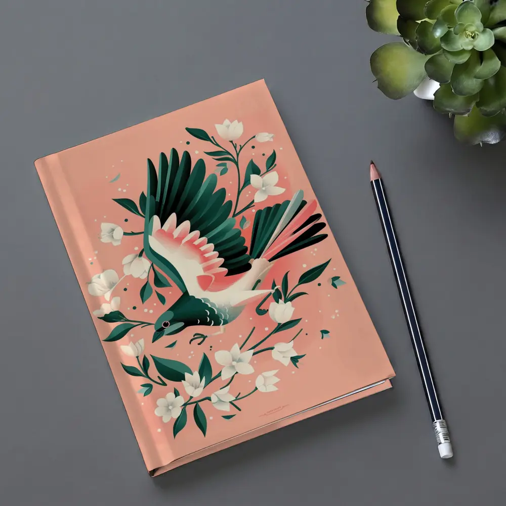 Flying Bird White Flowers Pink Background – Notebooks