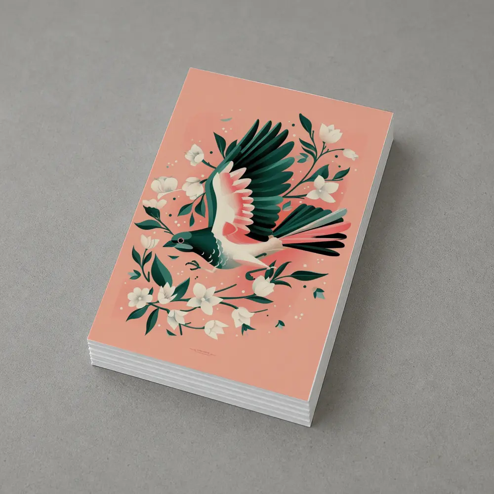 Flying Bird White Flowers Pink Background – Postcards
