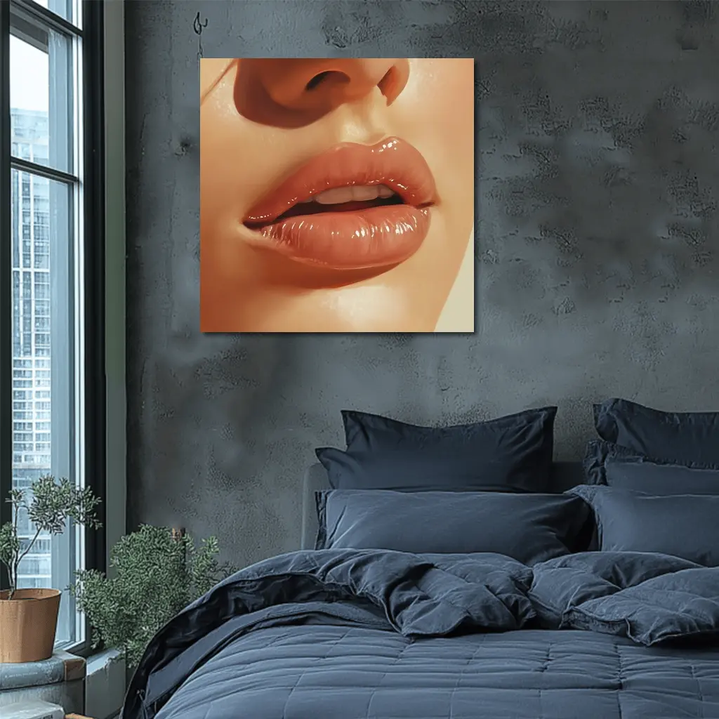 Close Up Glossy Lips Beauty Portrait Art – Wall Art
