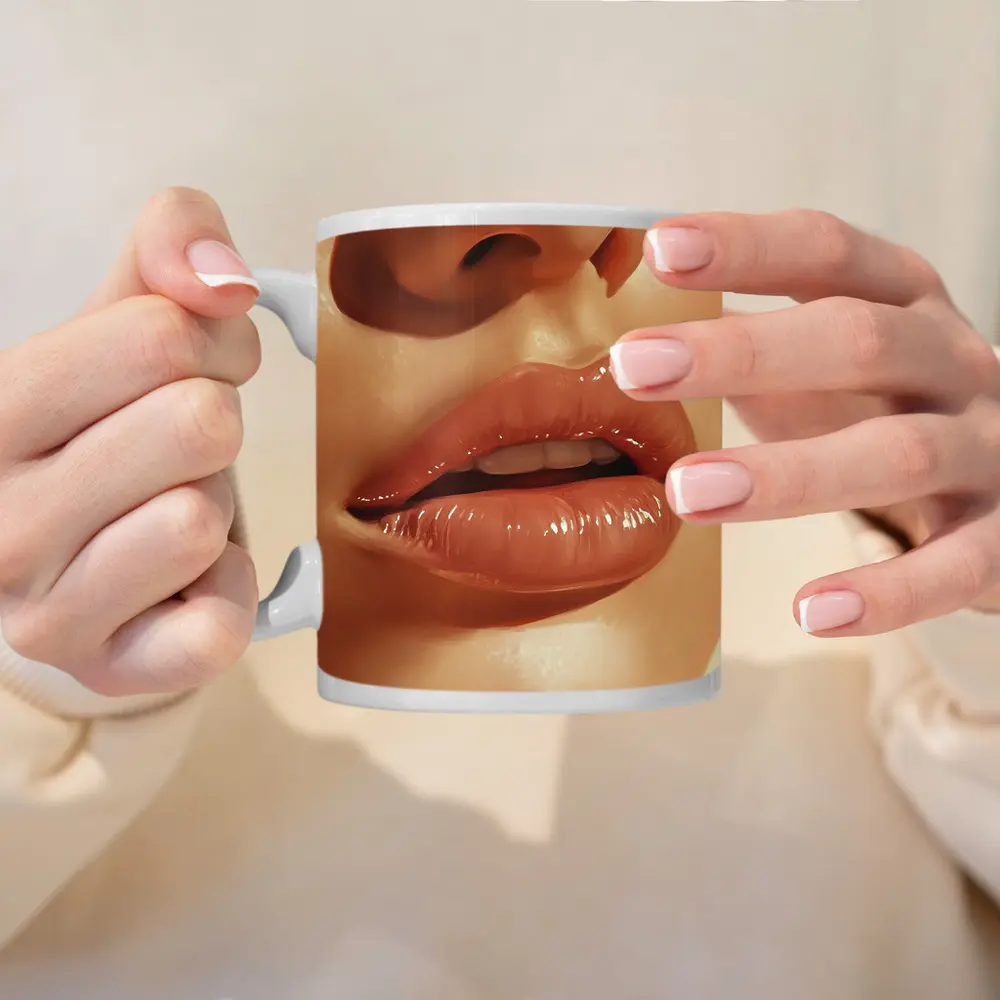 Close Up Glossy Lips Beauty Portrait Art – Mugs