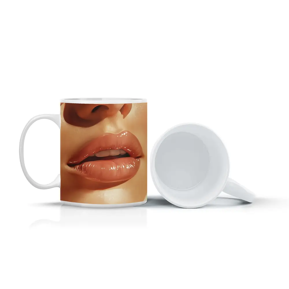 Close Up Glossy Lips Beauty Portrait Art – Mugs