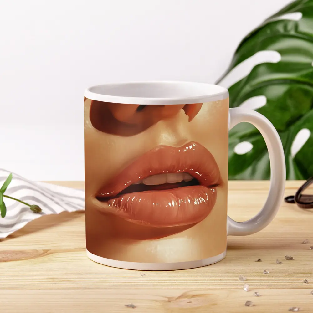 Close Up Glossy Lips Beauty Portrait Art – Mugs