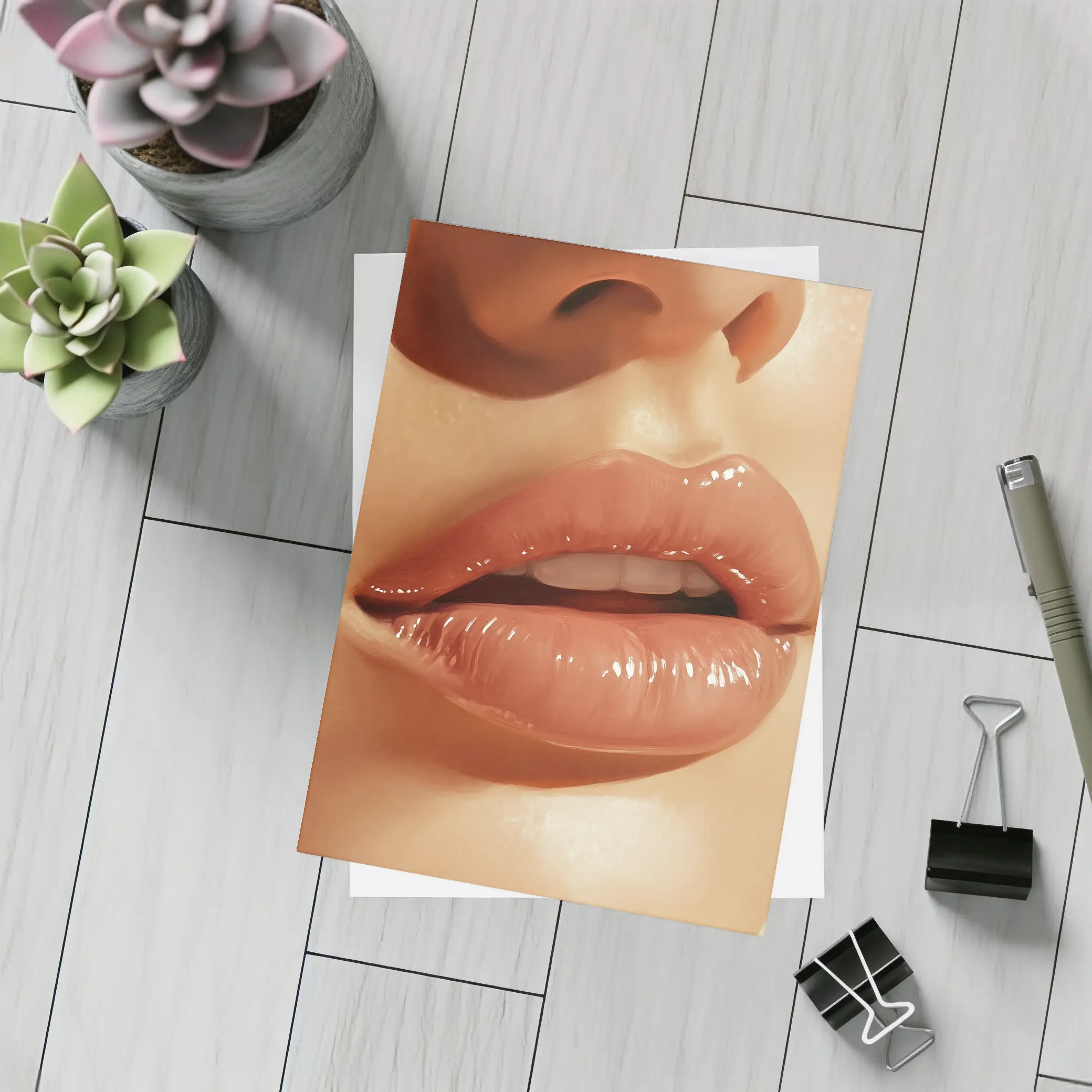 Close Up Glossy Lips Beauty Portrait Art – Postcards
