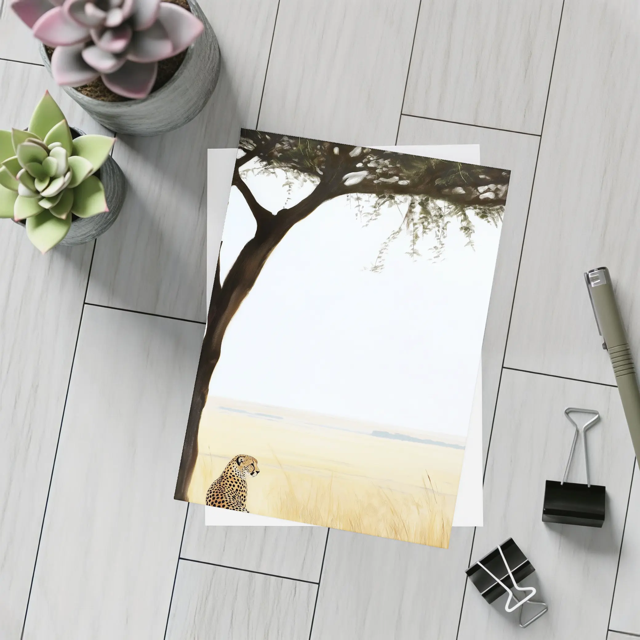 Cheetah Resting Under Acacia Tree Savanna – Postcards