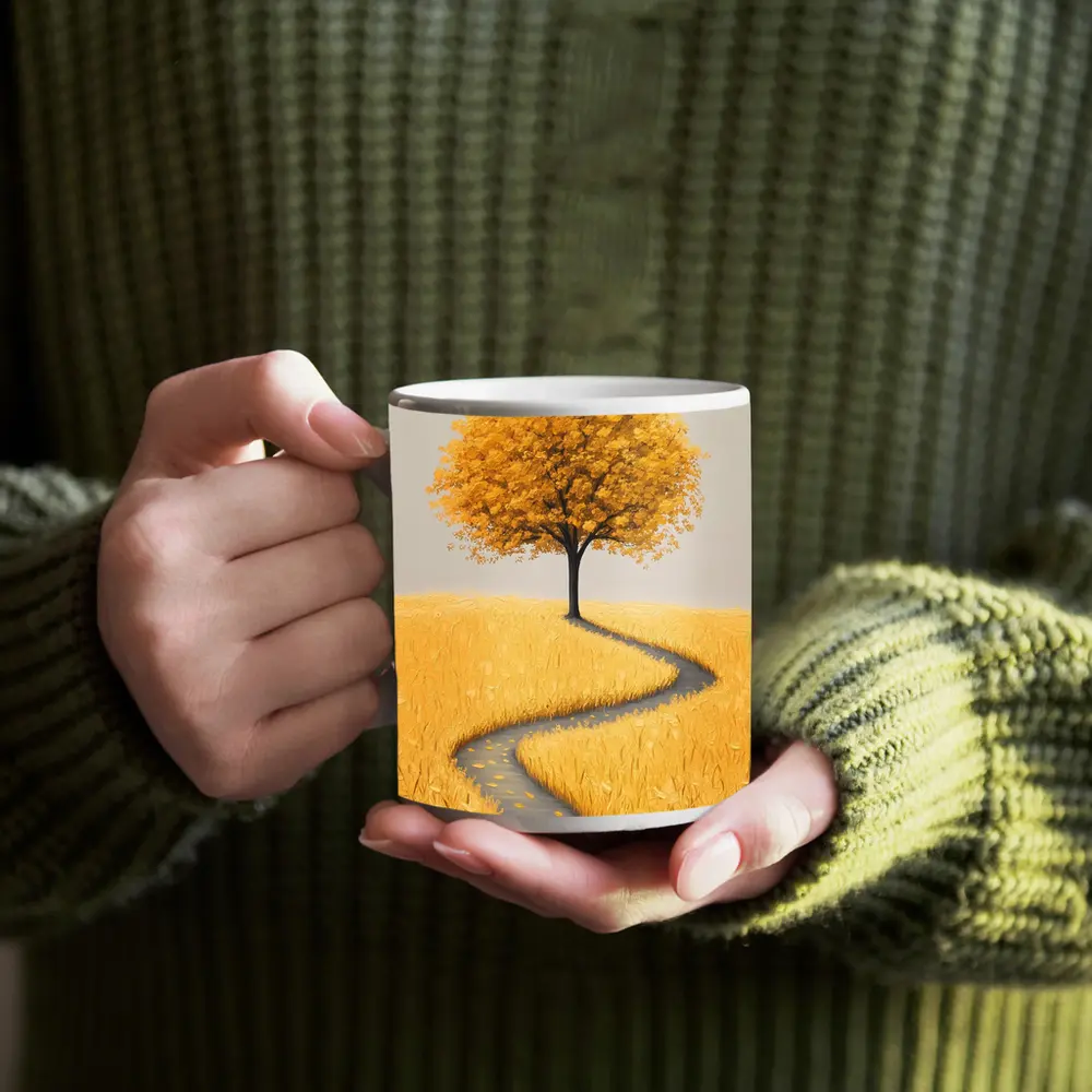 Golden Tree Winding Path Yellow Field – Mugs