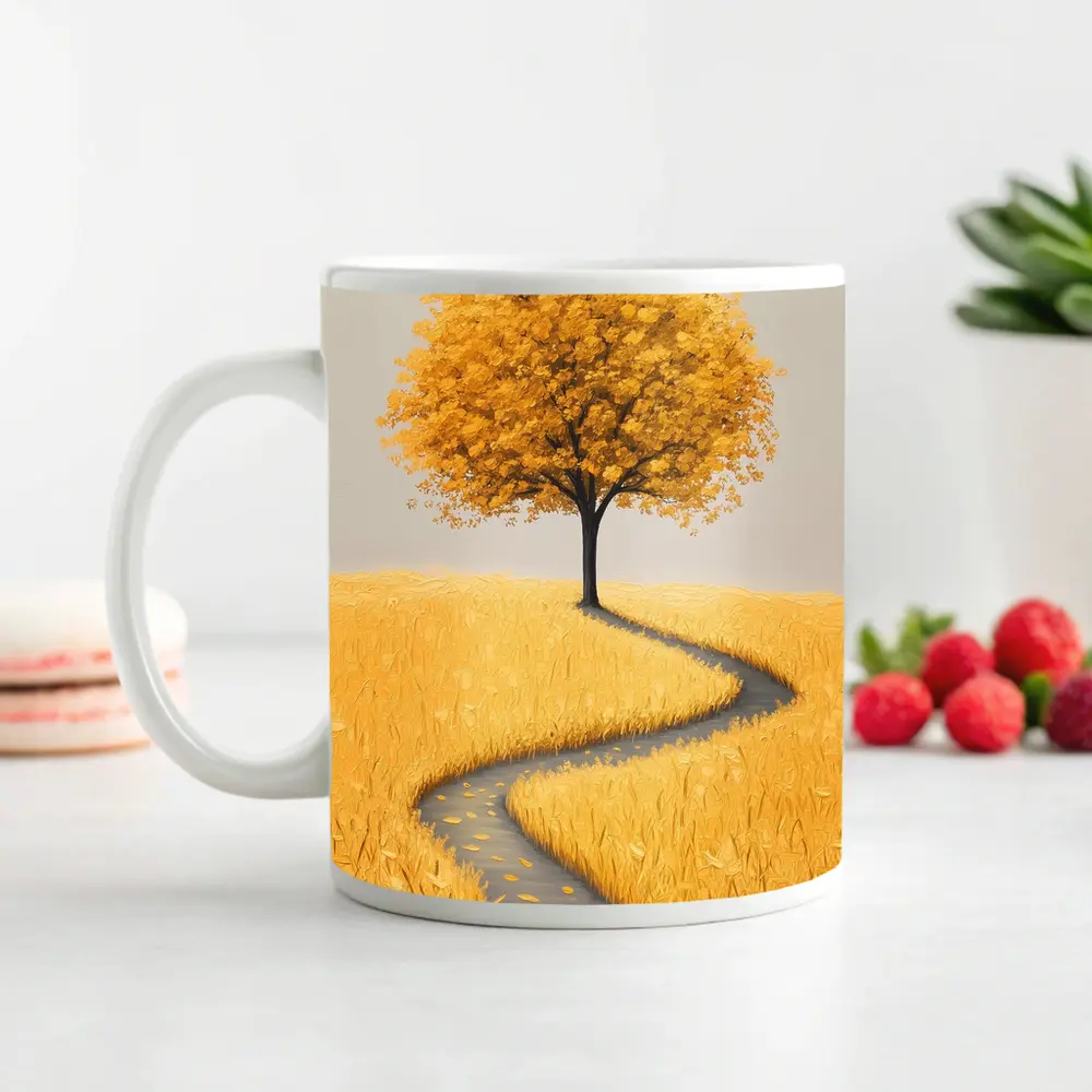 Golden Tree Winding Path Yellow Field – Mugs