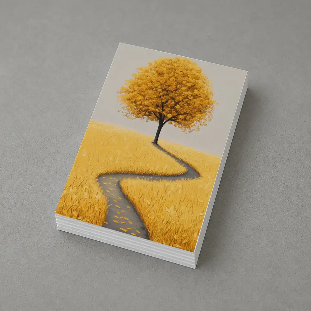 Golden Tree Winding Path Yellow Field – Postcards