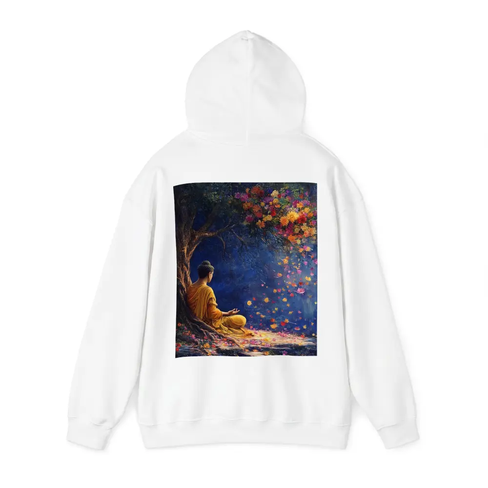 Buddha Meditating Under Flowering Tree Painting – Hoodies