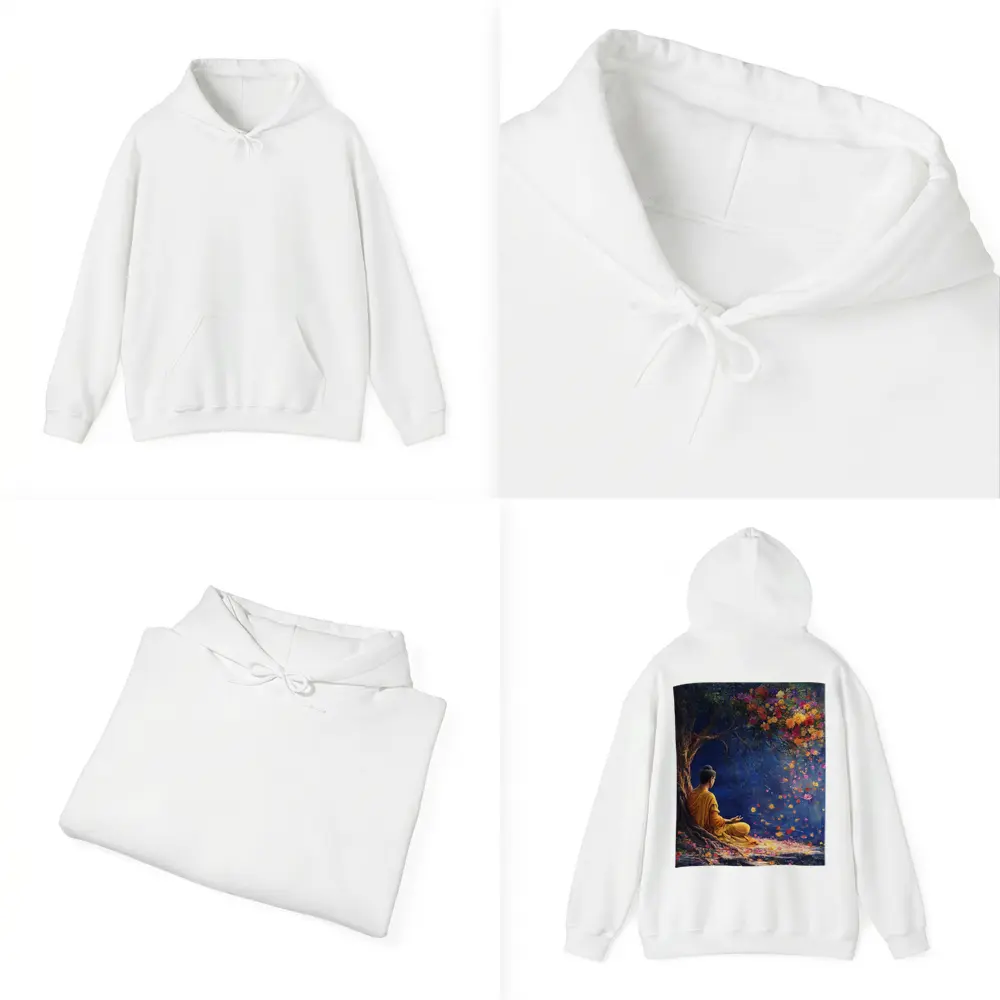 Buddha Meditating Under Flowering Tree Painting – Hoodies