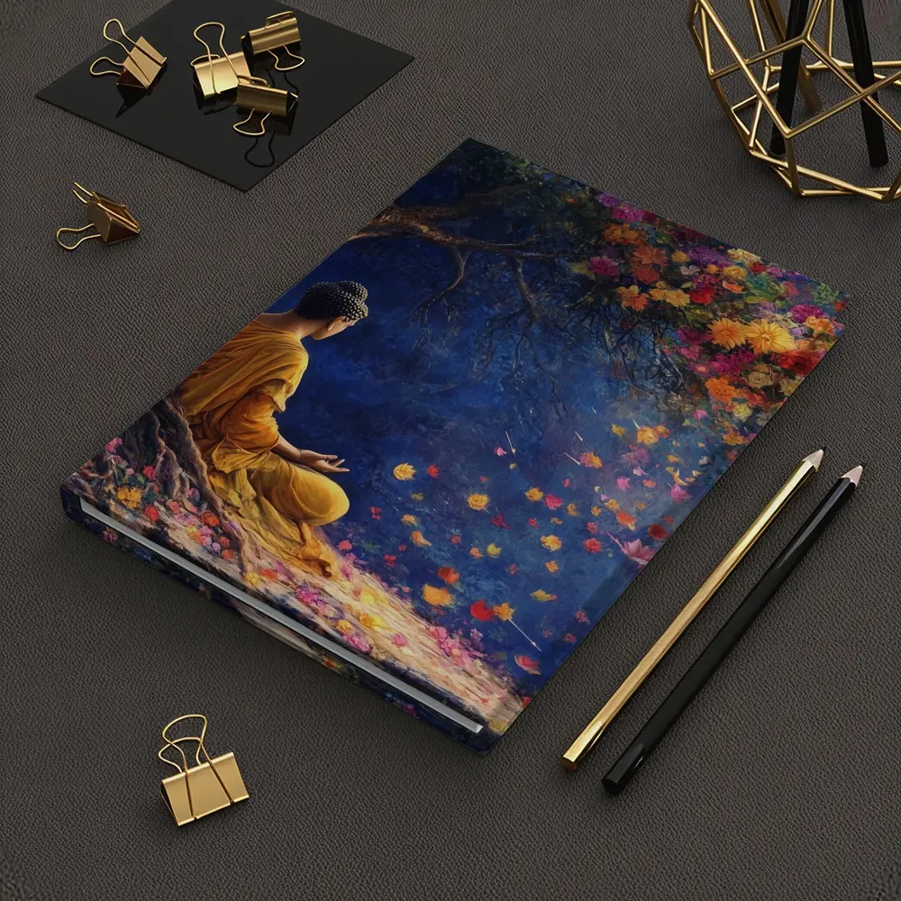 Buddha Meditating Under Flowering Tree Painting – Notebooks