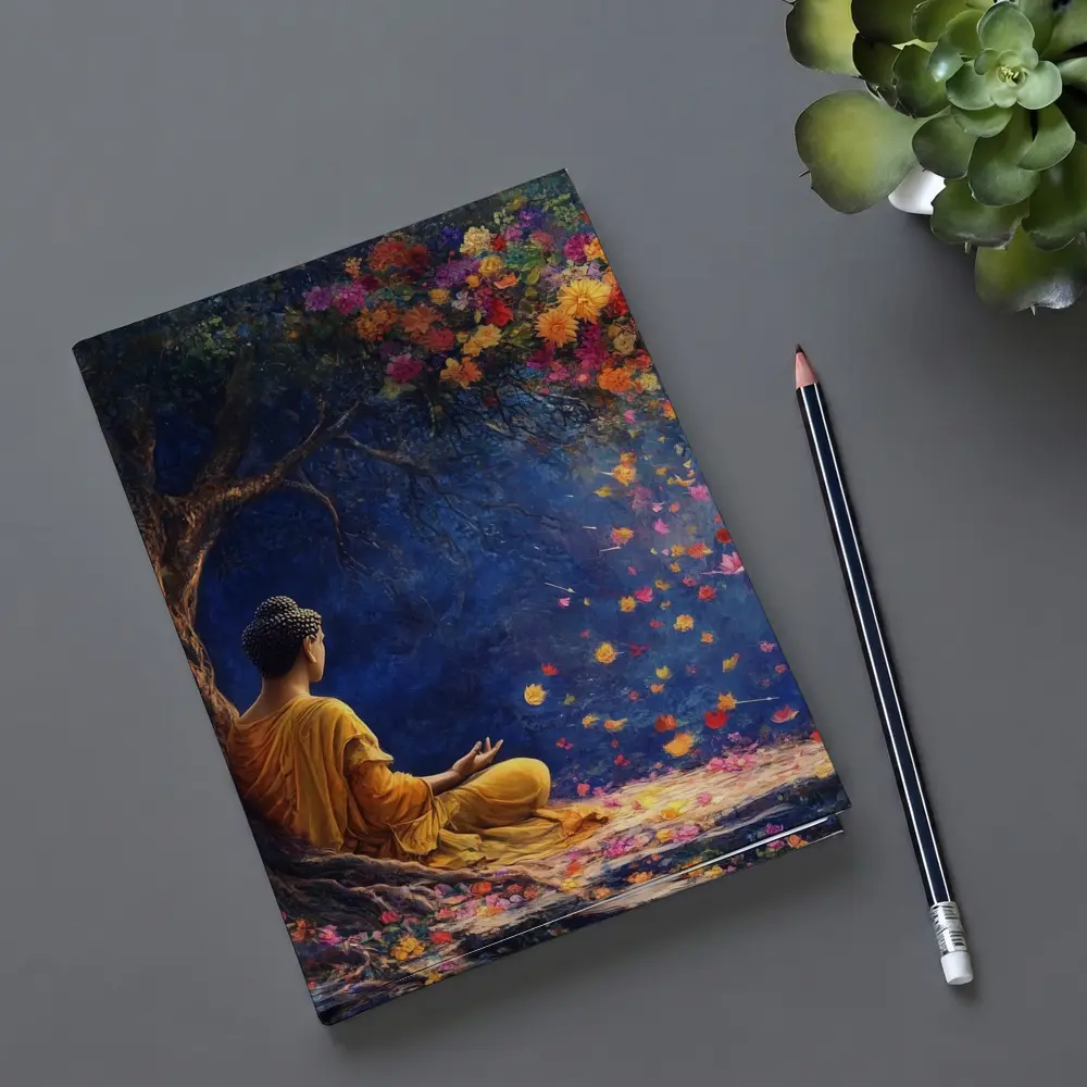Buddha Meditating Under Flowering Tree Painting – Notebooks