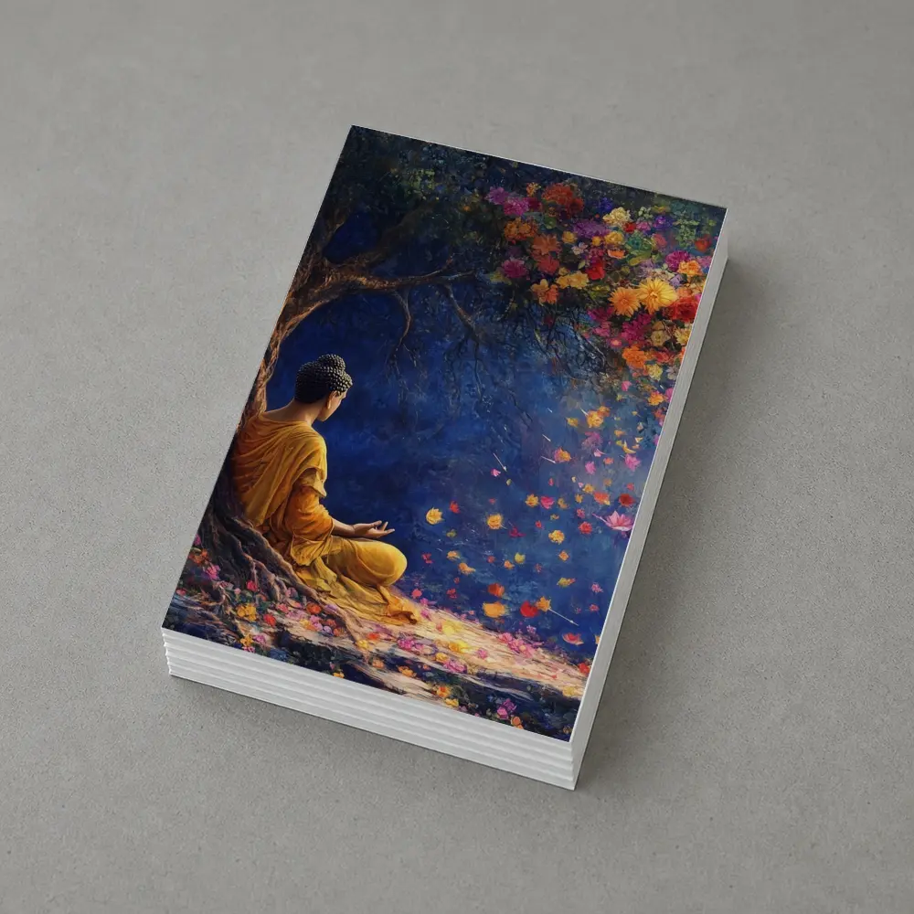Buddha Meditating Under Flowering Tree Painting – Postcards