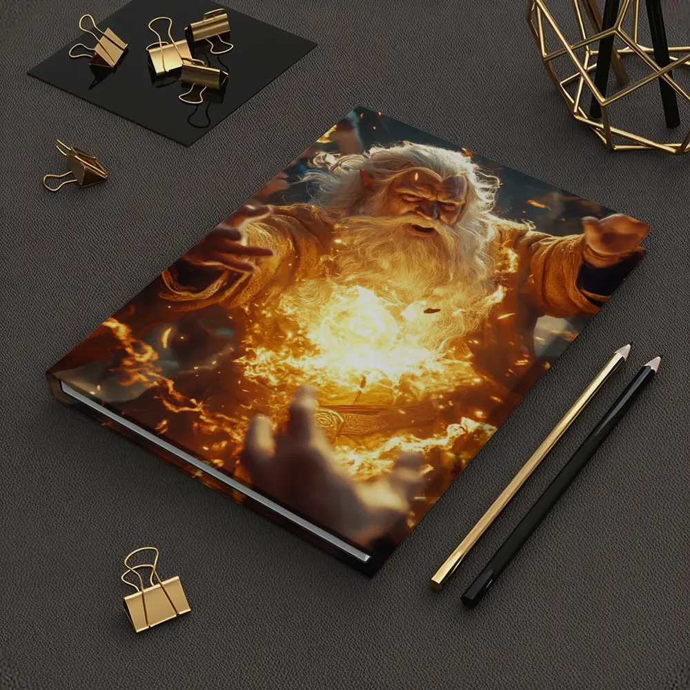 Ancient Wizard Casting Golden Fire Magic – Notebooks