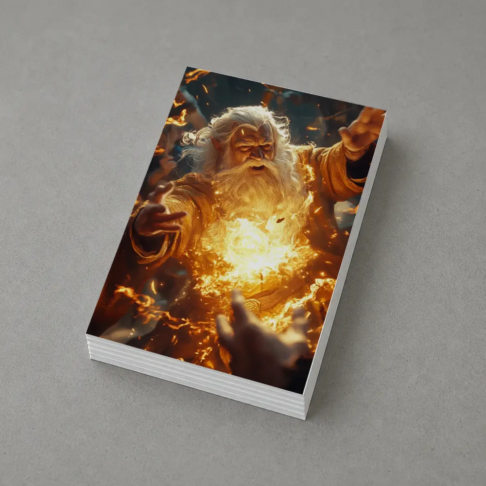 Ancient Wizard Casting Golden Fire Magic – Postcards