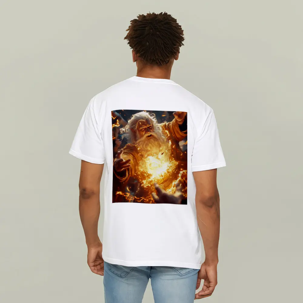Ancient Wizard Casting Golden Fire Magic – T-Shirts